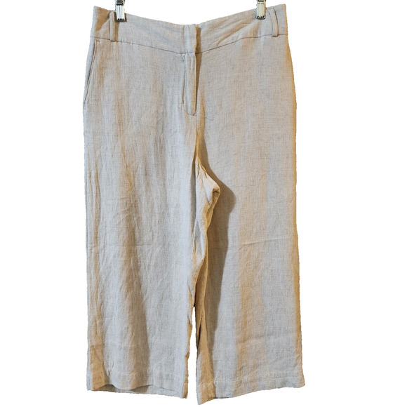 Ruby Rd Womens Linen Blend Capri Pants Size 12P Petite Beige Straight Pockets - Picture 1 of 9